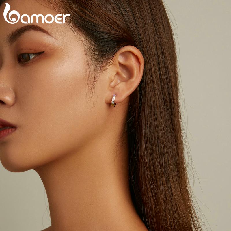 BAMOER 100% 925 Sterling Silver Rainbow Love Ring for Women Colored Stackable Heart Girl Ring Fine Jewelry Anillos Wedding Gift