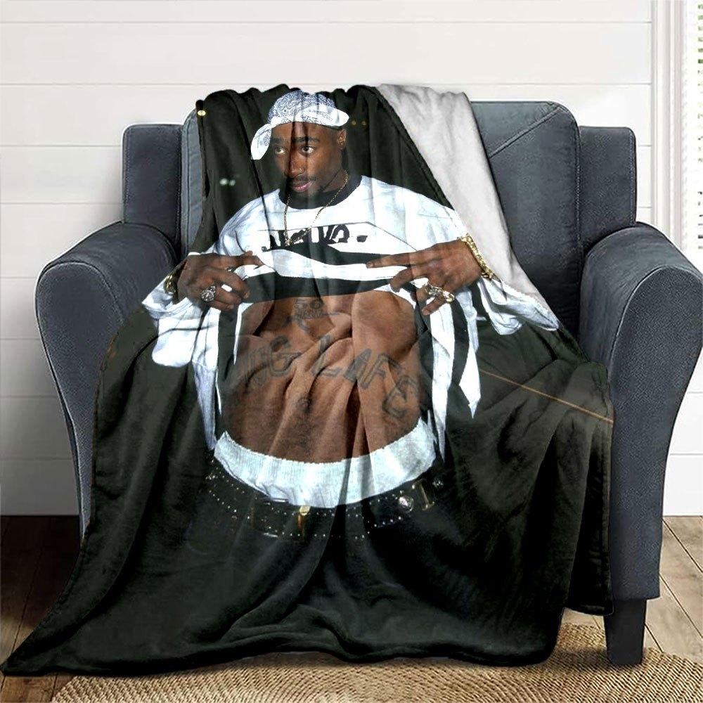 1pc 2PacHip Hop Blanket Soft Lightweight All Season Multi Purpose Throw for Sofa, Bed, Office & Picnics, French Style with Iconic Album Art & Quotes