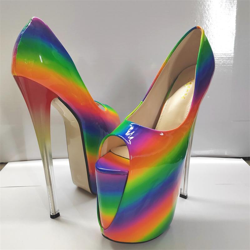 Crossdresser Sexy Stilettos 19 22cm Thin High-Heeled Patent Leather Platforms Shoes Woman Evening Party Peep Toe Pink Pumps