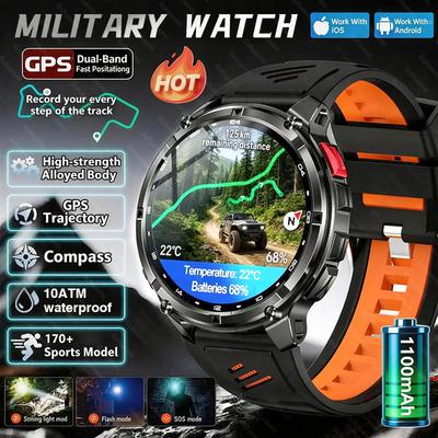 New Military 1100mAh Big Battery Outdoor Smart Watch Men GPS Path Compass 10ATM Waterproof Call AMOLED HD Sport Smartwatch