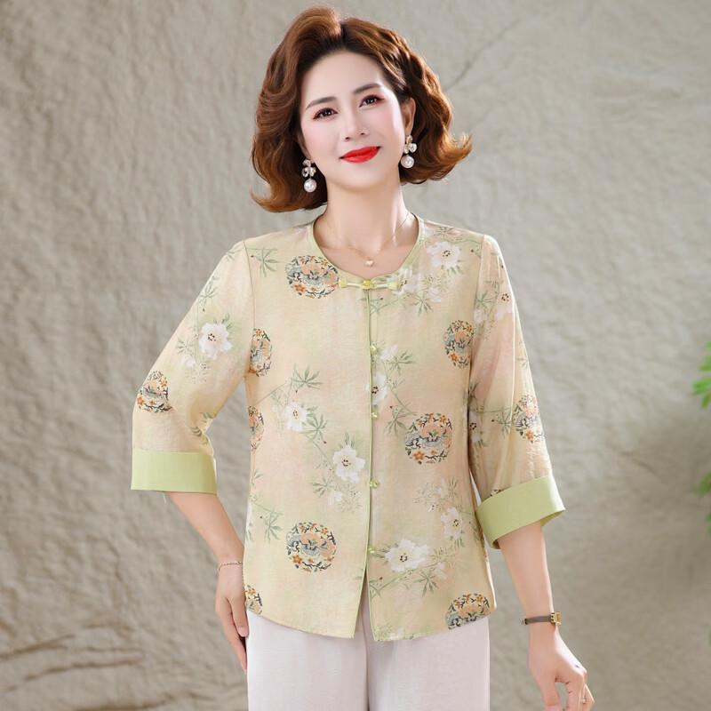 Mid-Aged Women's New Chinese Style Floral Cardigan Set