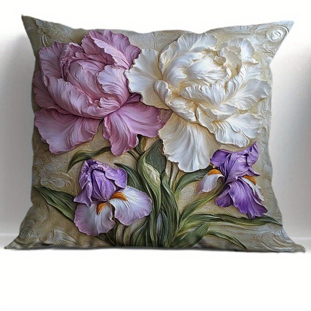 Floral Embossed Illustration pillowcaseBedroom Sofa Decorative Cushion Cover With Zipper Soft Cushion Cover