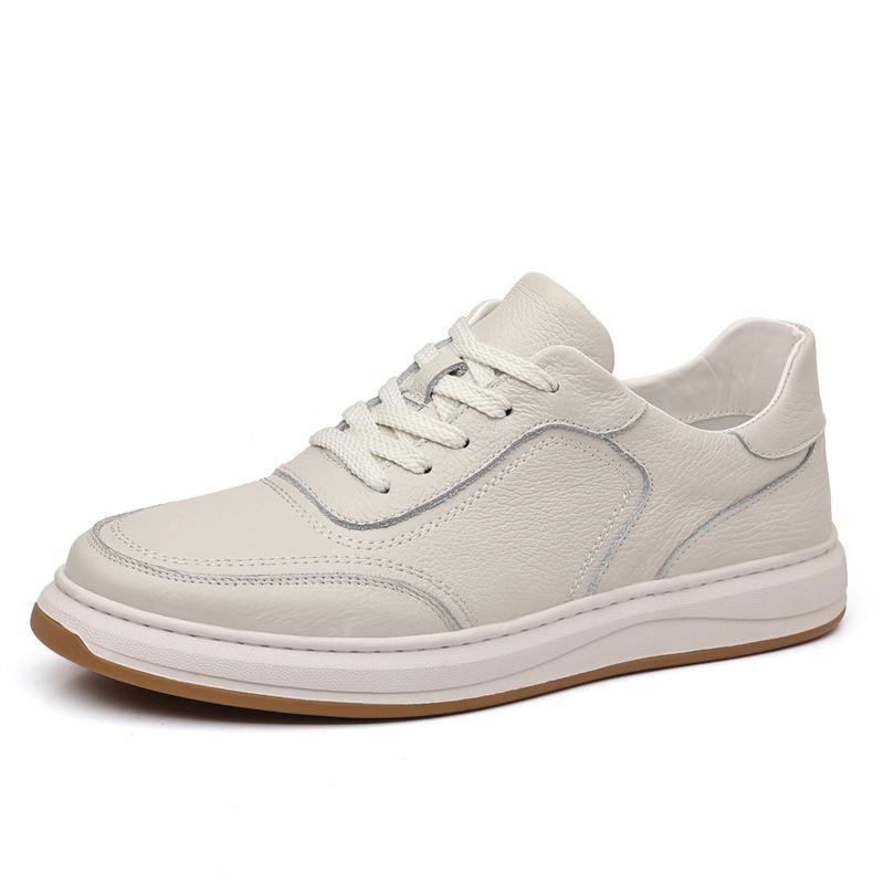 Top Layer Cowhide 2025 Autumn New Men's Casual Shoes Genuine Leather Breathable Men's White Shoes Trendy Men's Shoes