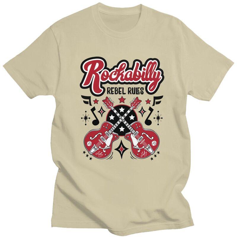 Custom Rockabilly Music Rock And Roll Guitar T Shirt for Men 100 Cotton Tees Short Sleeve Tshirt Slim Fit Clothing Gift