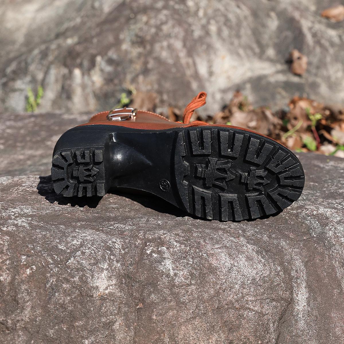 Осень-зима Большие размеры женские ПУ короткие сапоги удобные теплые круглые с пряжкой — фото 13