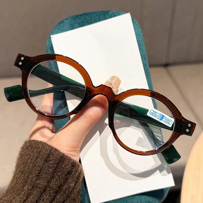Retro Round Frame Presbyopia Glasses HD Anti-blue Light Reading Glasses for Men and Women Large Thick Frame Luxury Brand Glasses