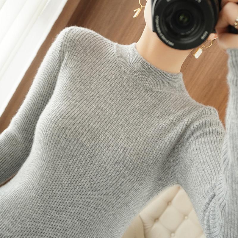 2026 Autumn Winter Women's Slim Fit Ribbed Knit Half-High Collar Sweater