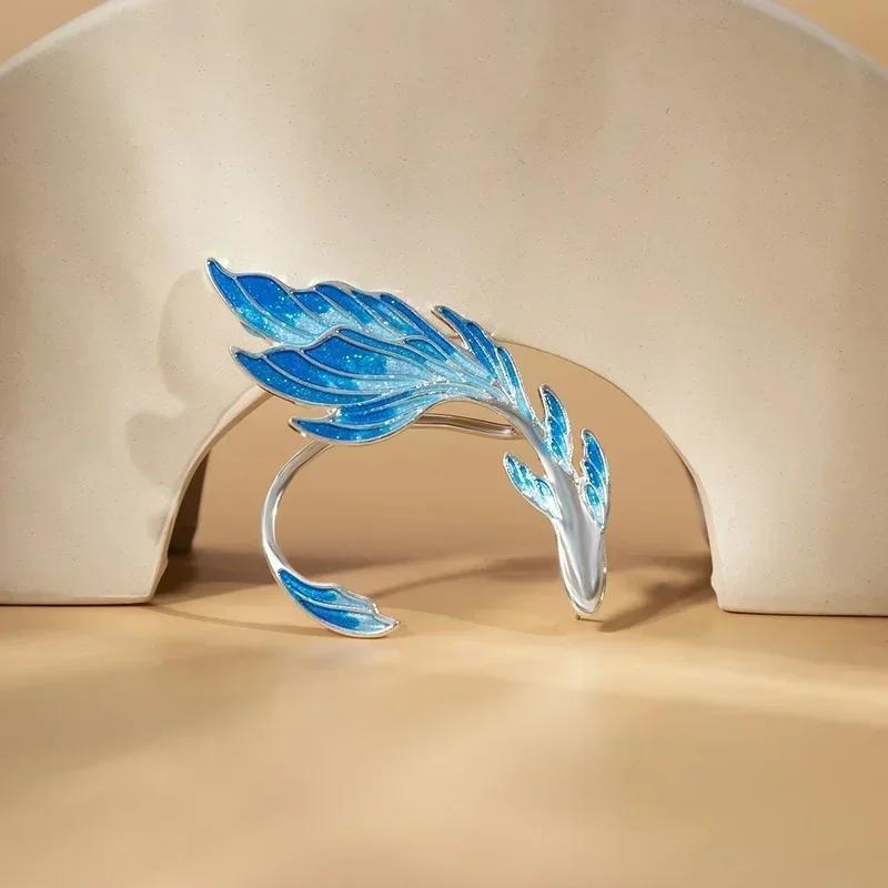 Fashion Blue Painted Elf Ear Cuffs For Women Fish Animal Clip Earrings Fairy Wings Without Piercing Wedding Jewelry Accessories