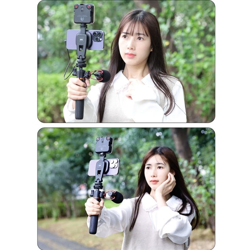 Metal Phone Tripod Mount 360 Smartphone Adapter with 1/4" Cold Shoe Mount Adjustable Cellphone Clamp Stand