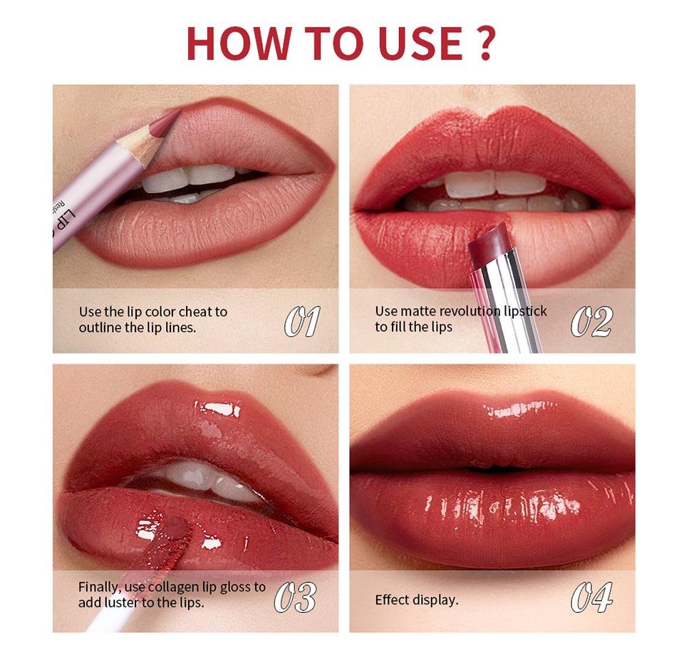 Combo Labbra Rossetto Opaco + Matita Labbra Set Lucidalabbra Idratante Opaco Impermeabile Lunga Durata Set Rossetto Labbra Set Trucco Labbra