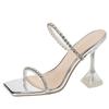 Fashion New Summer Sexy Fashion Open Toe Women's Sandals Water Diamond Shining Square Headed Banquet Women's High Heels Large Design
