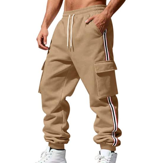 Men Winter Jogger Pants Drawstring Waist Gym Sweatpants Thickened Warm Cargo Pants Baggy Track Pants for Jogging Running Workout