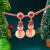 Christmas Full Inlaid Imitation Pearl Rhinestone Snowman Drop Earrings Shiny Snowman Earring Holiday Jewelry Gift For Women Men