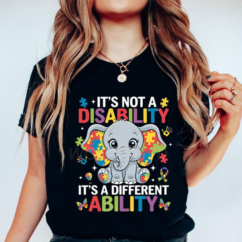 Its A Different Ability Autism Teacher Shirt Autism Awareness Cartoon Design Woman Tshirts Special Education Gift Classic Tops
