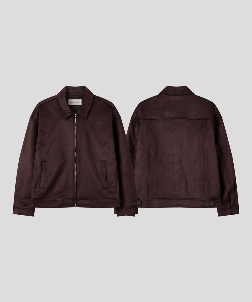 Black Moment Faux Suede Zip-Up Jacket [Burgundy]