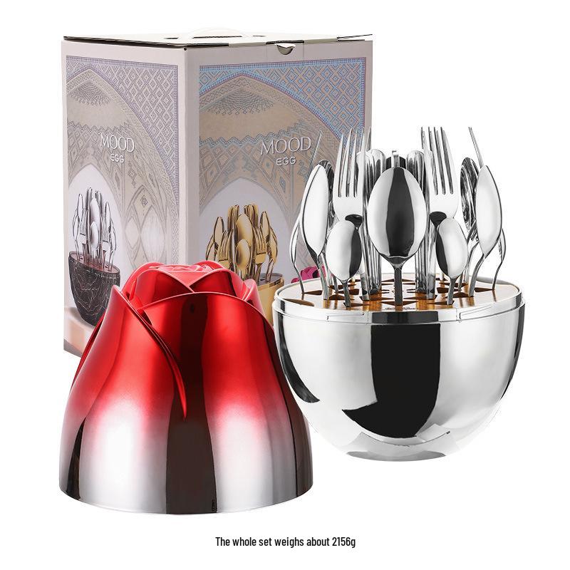 Creative Rose Stainless Steel 24-Piece Cutlery Set - Ideal for Tableware, Birthday & Wedding Gifts