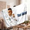 Couverture polaire personnalisée Kylian Mbappe avec logo de football, texte de nom personnalisé, couverture jetée douce et chaude pour la maison