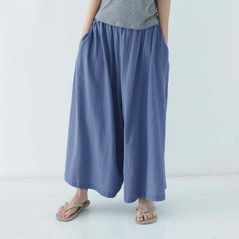Rakuten Kadın Keten Pamuk Çok Renkli Bol Geniş Paça Cepli Culottes – Ekstra Uzun İlkbahar/Yaz Günlük Pantolon 2021 Koleksiyonu.
