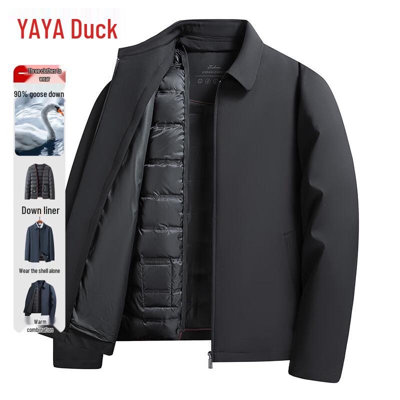 YAYA Men s Short Thick Goose Down Jacket with Turn-Down Collar L чёрный