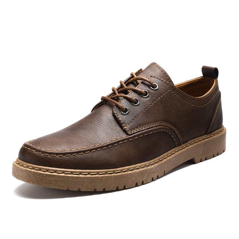 Fashion Mens Vintage  Split Leather Work Boots Brown Round Toe Derby Shoes Casual Lace-up Dress Boots for Office Business