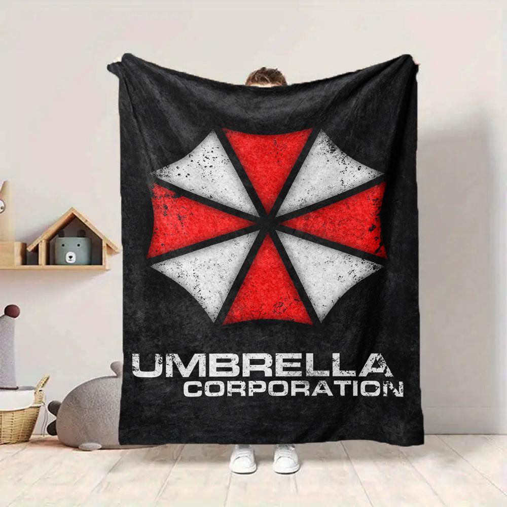 1Pc Umbrella Corporation Logo Flannel Blanket, Soft And Comfortable, Casual Warm, Camping Travel, Christmas, Halloween Xmas Gift L1543
