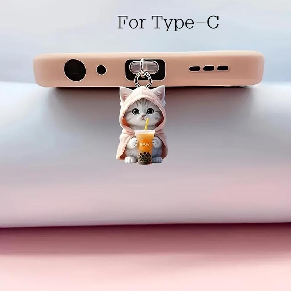 Cute Little Bear 2D Phone Dust Plug Pendant Suitable for IPhone for Samsung Type-C Interface Dust Plug Accessory Decoration