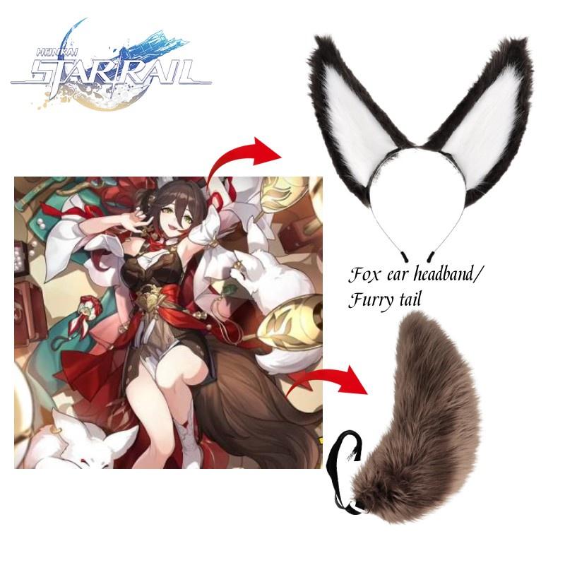 Rail Honkai Star Tingyun Cosplay Plush Fox Ear Headband Furry Tail Accessories