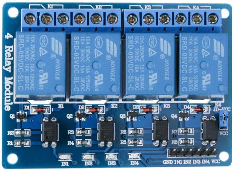4-Channel 5V Relay Module | Compatible with UNO R3, Mega 1280, DSP ARM, PIC AVR, Raspberry Pi | Status LEDs | High Power Control