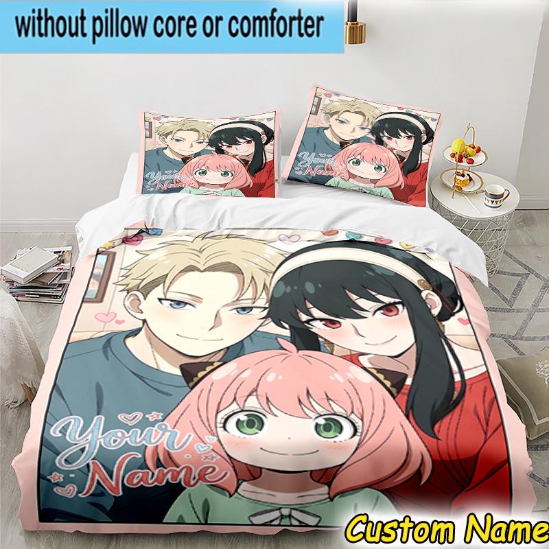 3pcs Custom Name Fantasy Adventure Anya Bedding Set Includes 1 Duvet Cover & 2 Pillowcases for All Seasons Dormitory Home Decor Christmas Gifts