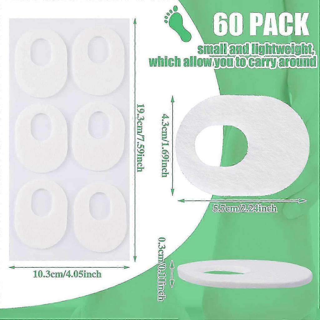 60 Pack Soft Felt Callus Pads, Oval Corn Protectors - White