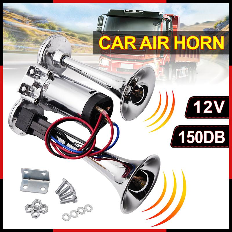 12V Electric Boat Horn Super Loud Car Electric Horn Dual Trumpets Loudspeaker With Air Compressor for Boat Car Police Motorcycle