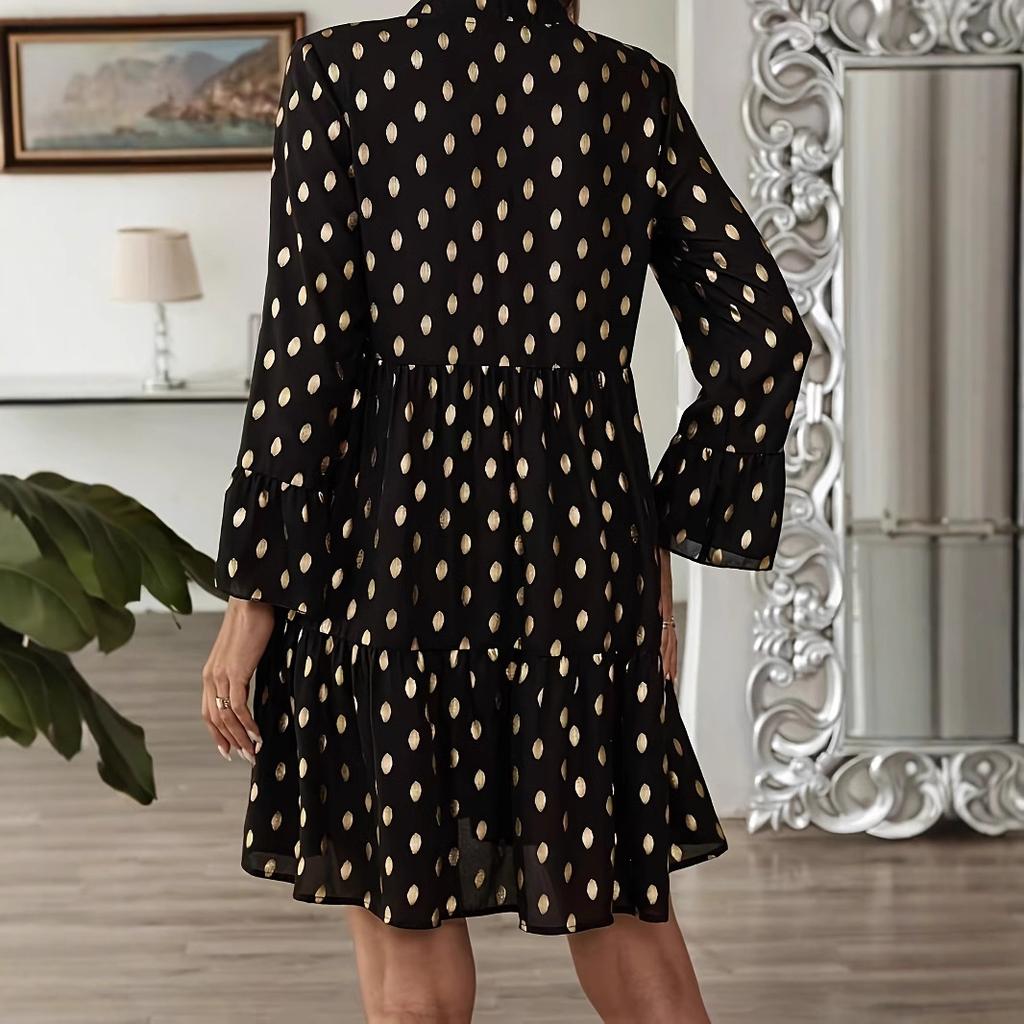 JKASHDK Women's Fashion Spring Fall Polka Dot Print Long Sleeve V-Neck Loose Waistline Casual Dresses