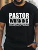 1pc 's Pastor Warning Message T-Shirt - Funny Church Apparel with Verse Print, 100% Cotton Casual Ro