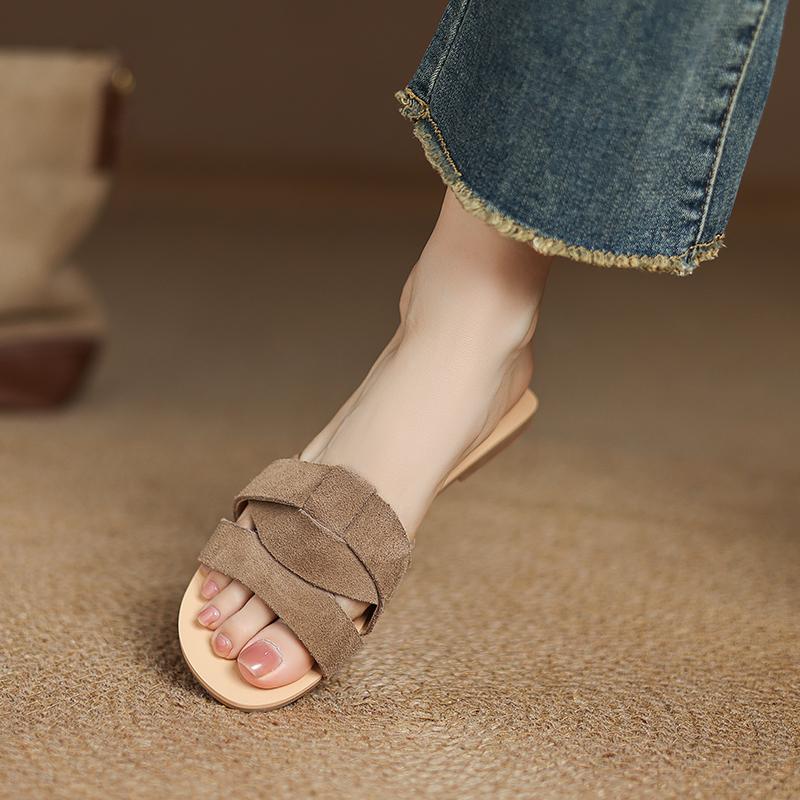 Fashion Luxury Designer Women's Flat Slippers Sheep Suede Comfortable Women's Shoes Casual Bottom Slippers 2025 New Summer Sandalias