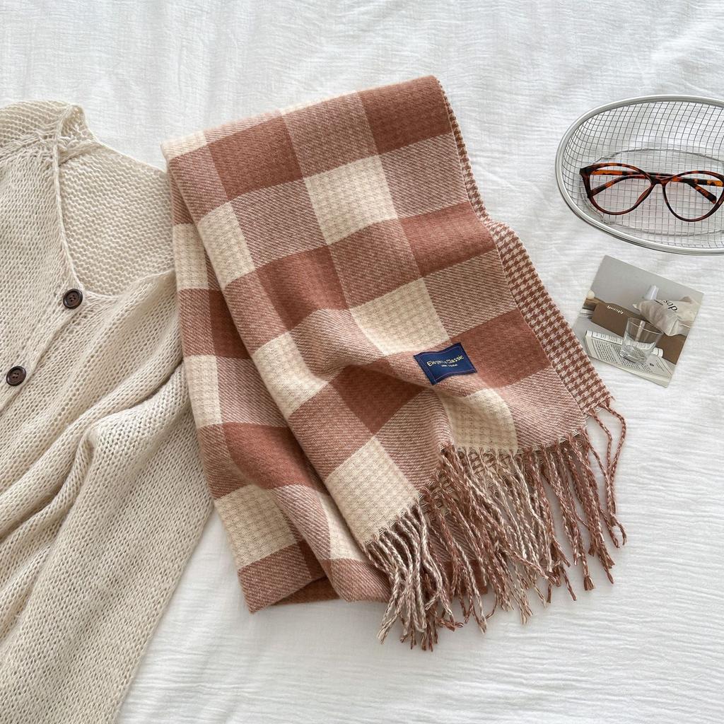 Women Preppy Style Plaid Houndstooth Knitted Scarf Headscarf Casual Tassel Scarve Mujer Foulard Wrap Shawl Winter New Korean