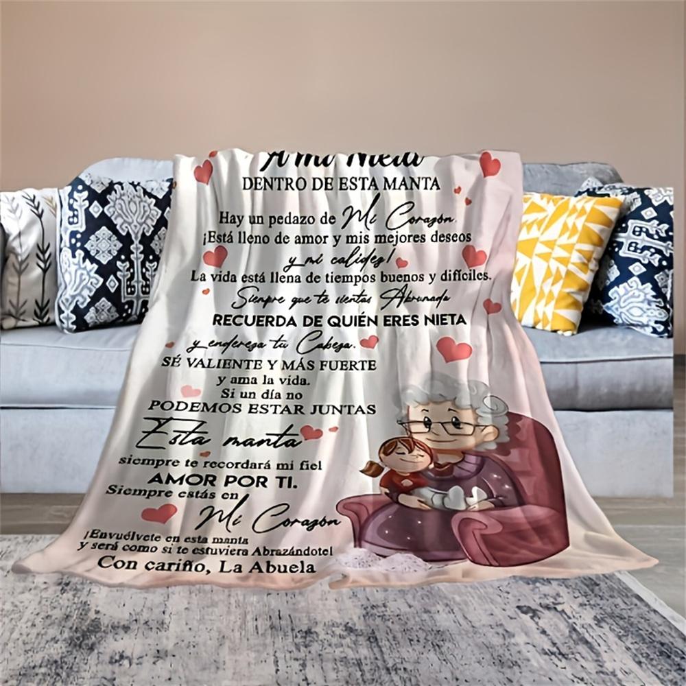 Coperta per Nipote da Nonna Spagnola - Messaggio Affettuoso dell'Abuela con Illustrazione della Nipote per Abbracci Accoglienti e Calore