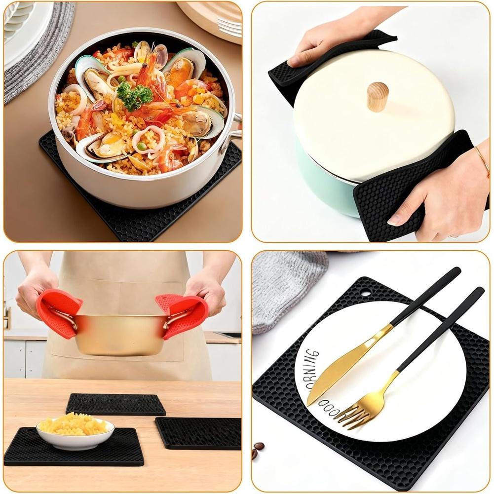 Round Heat Resistant Silicone Trivet Set 4pcs for For kitchen Table Countertop Stovetop Pots Cups Cookware Serving Dishes Use