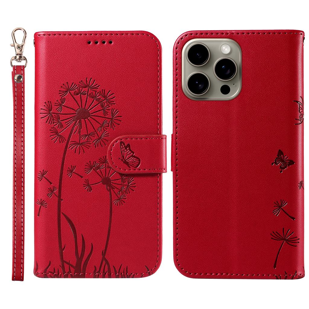 For iPhone 15 Pro Leather Case Wallet Phone Cover Dandelion Imprint