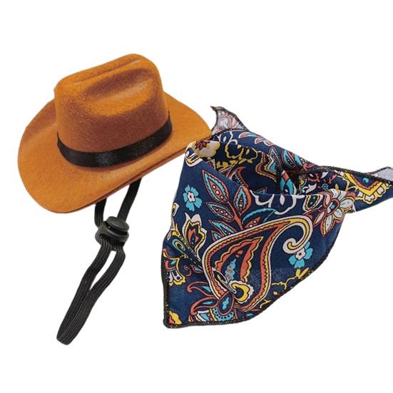 Pet Cowboy Hat Mini Pet Cosplay Cap Dress-up Bandana Scarf Halloween Costume Accessories for Small Medium Dogs Cats Party Decoration