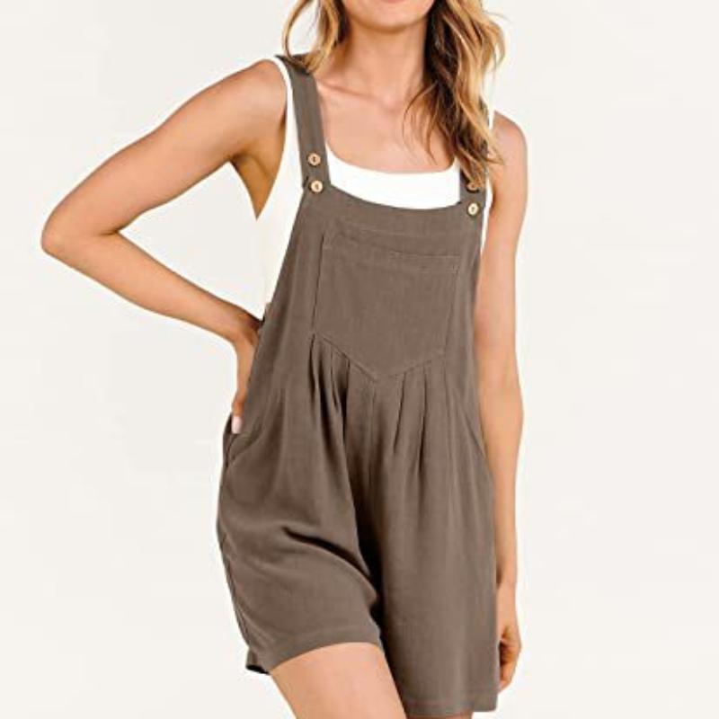 Salopette Corta da Donna Estiva Casual con Bretelle Regolabili Larga in Lino Salopette Corta Jumpsuit Rompers