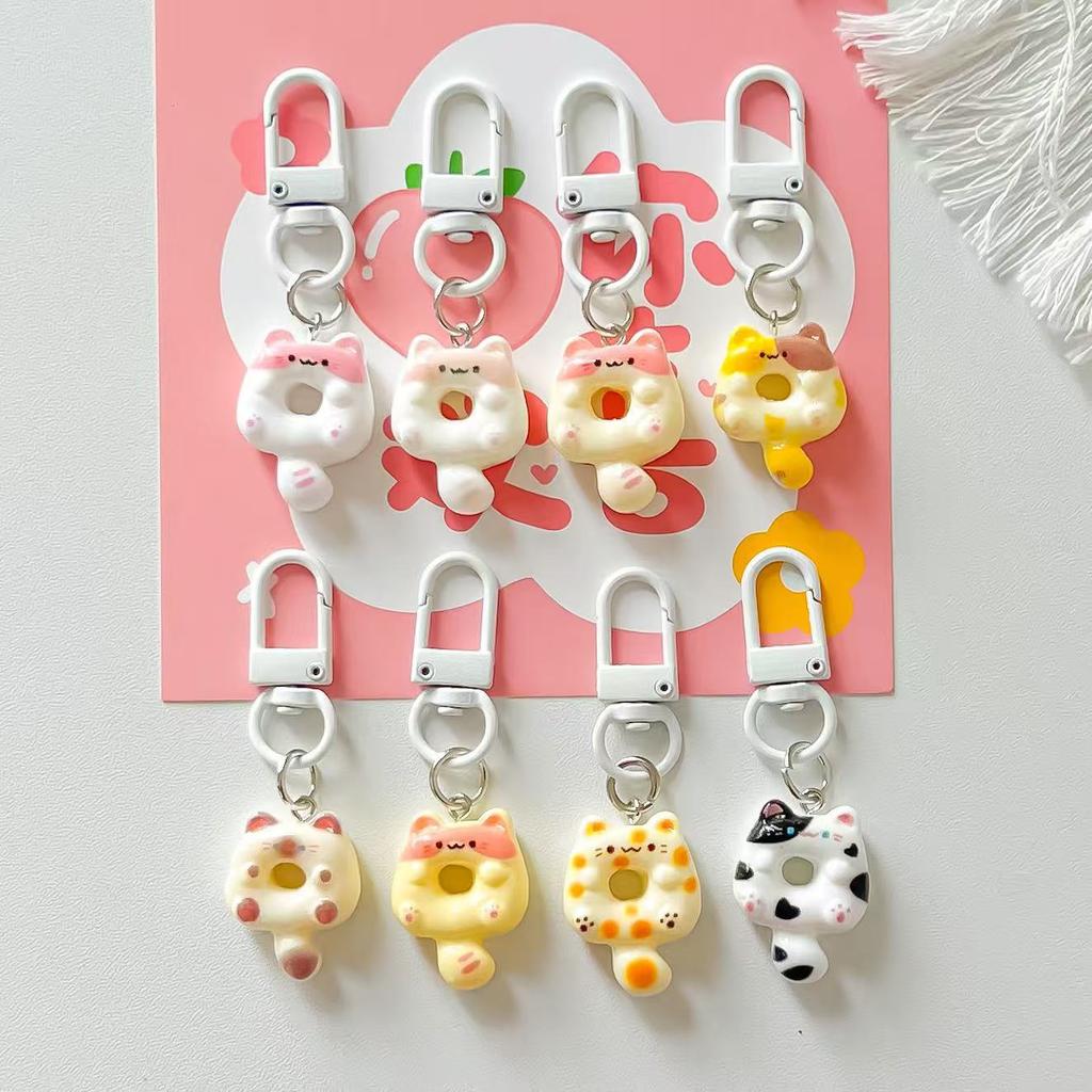 Cute Donut Cat Keychain Bag Pendant Student Backpack Decoration Best Friend Phone Chain Small Gift Accessory