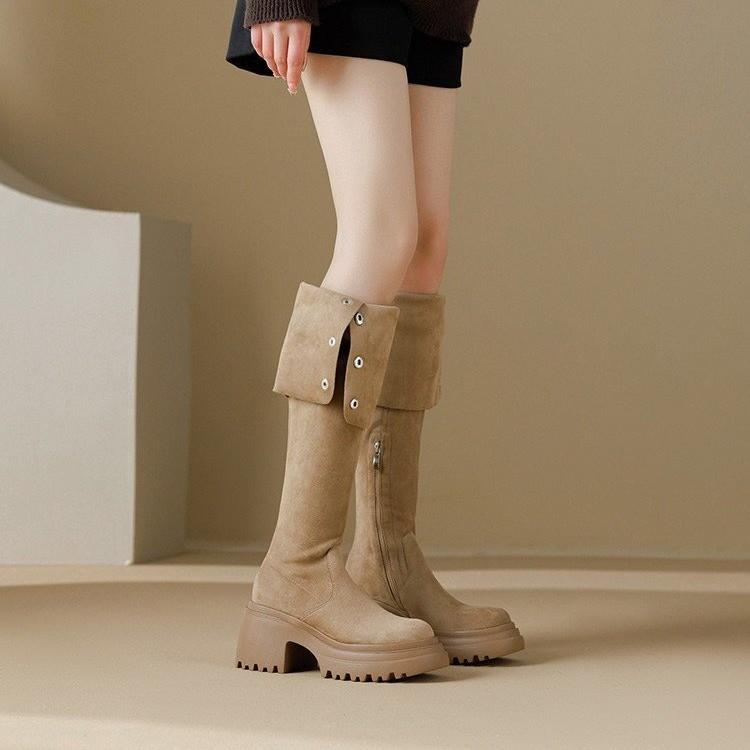 Small inner height increase over the knee long boots Children Maillard autumn and winter thick-soled two wear folded long boots