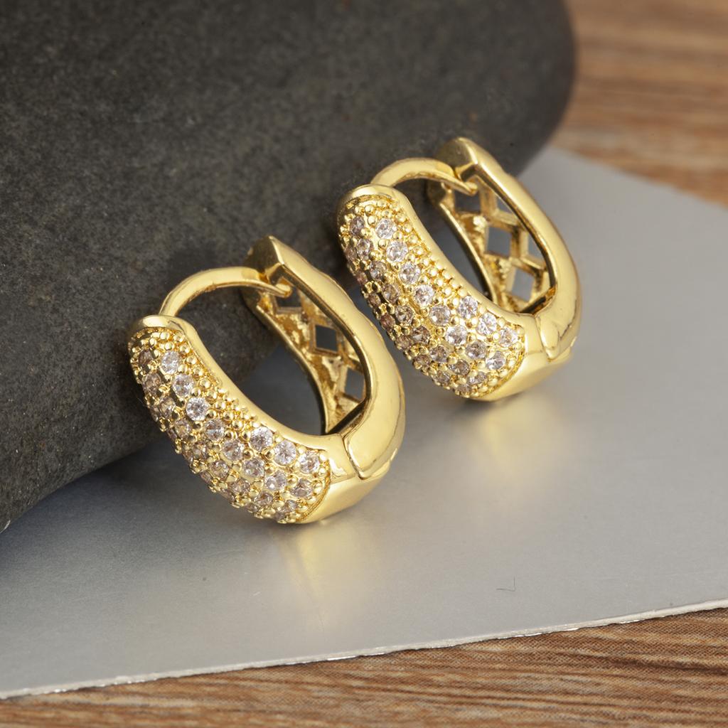 Nidin Light Luxury White Zircon Angular Hollow Round Hoop Earrings For Women Female Fashion Temperament Ear Jewelry Party Gifts