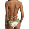 Swimsuit for Women Deep V Neck Tropical Floral Print Bathing Suit Adjustable Straps Swimwear Beachwear