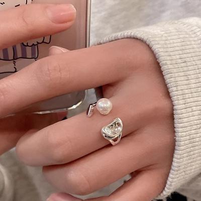 Irregular Pearl Open Ring Women's Niche Simple Design Adjustable 100% Match Personality Everyday Index Finger Ring