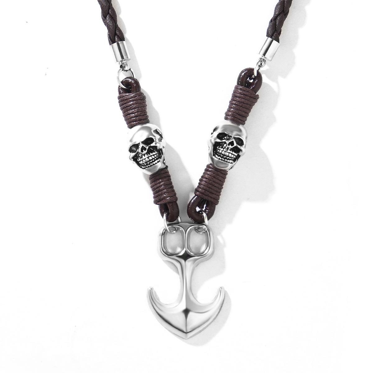 

JMXD Vintage Halloween Necklace with Alloy Anchor Pendant and Skull Braided Design Trendy Versatile Statement Fashion Jewelry коричневый