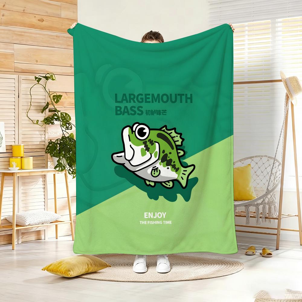 Cartoon F-Freshwater Game Fish Fishing Throw Lightweight 240G Flannel Blanket Soft Skin-Friendly For Summer Cooling
