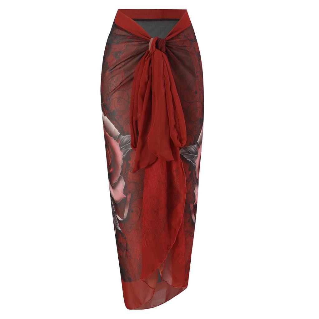 Europejski i Amerykański Damski Strój Kąpielowy Jednoczęściowy Wyszczuplający ze Spódniczką Szyfonową w Kwiaty