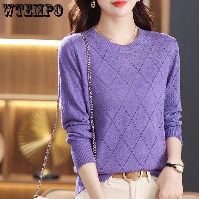 

Свитер женский пуловер с круглым вырезом весна/осень свободный теплый вязаный однотонный базовый топ с длинными рукавами S