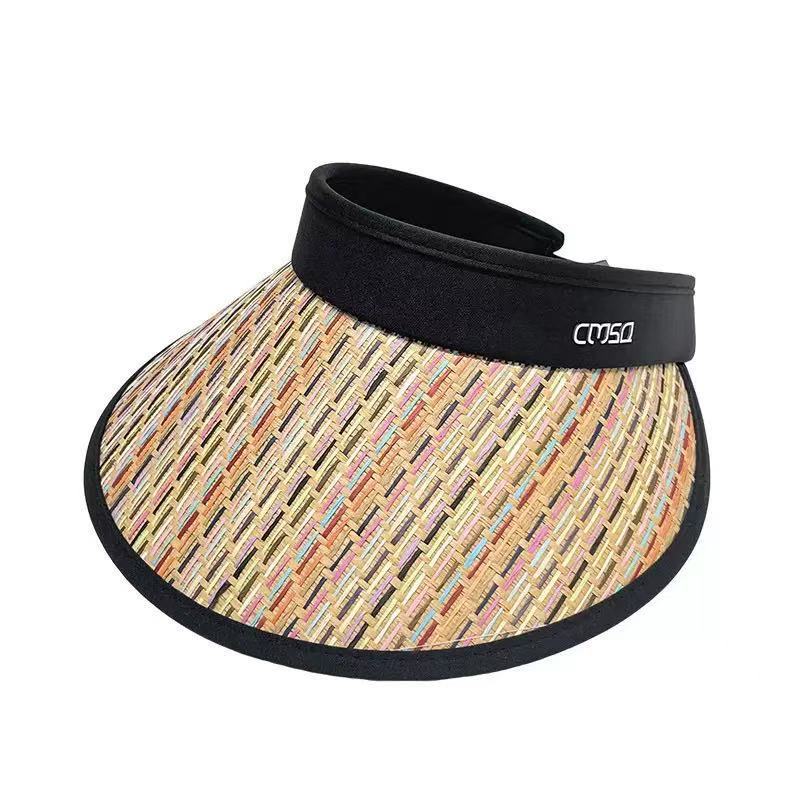 Summer UV Protection Empty Top Sun Protection Hat Women's Big Brim Rainbow Beach Shade Straw Hat Cycling Face Cover Sun Hat